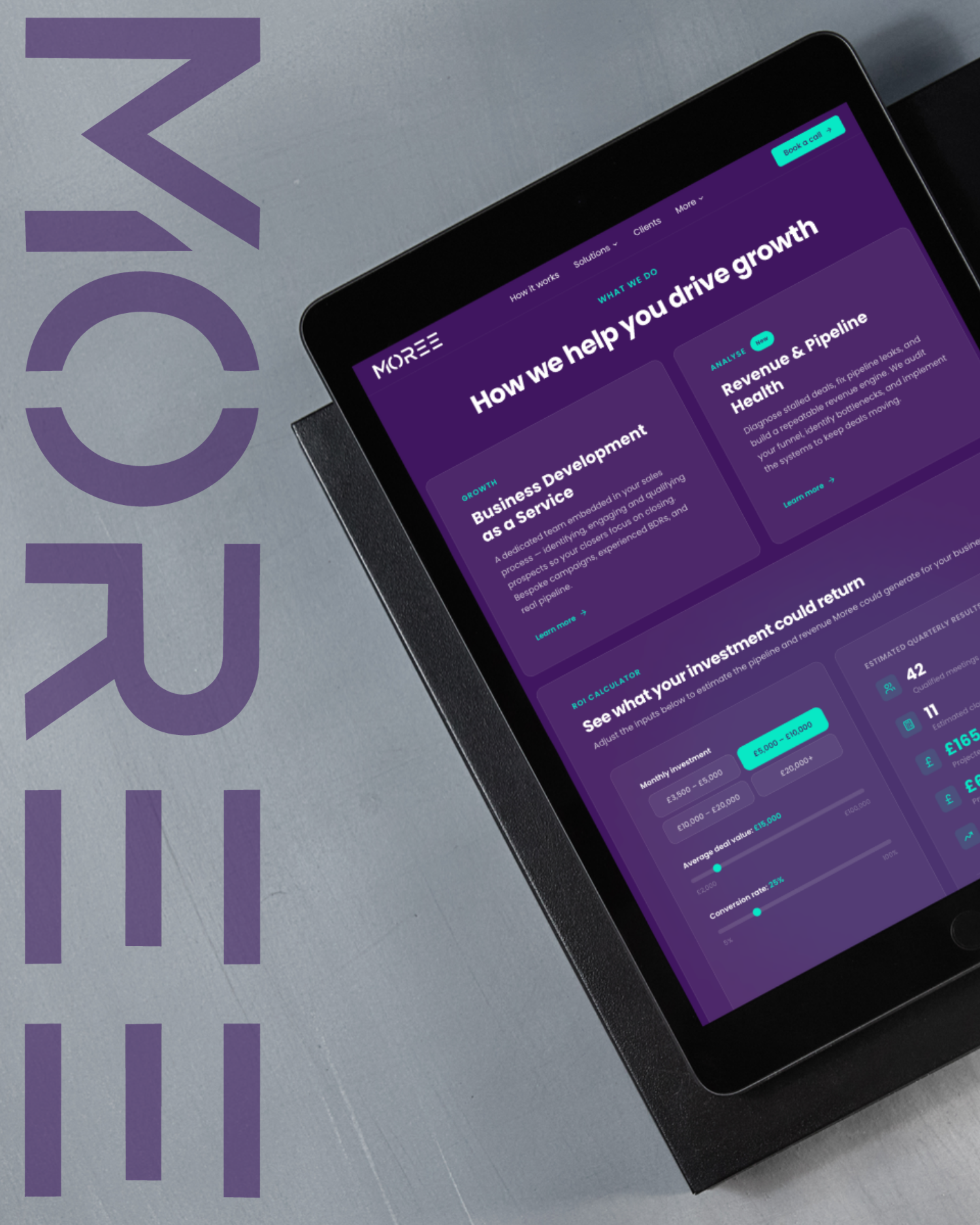 Moree solutions and ROI calculator on tablet